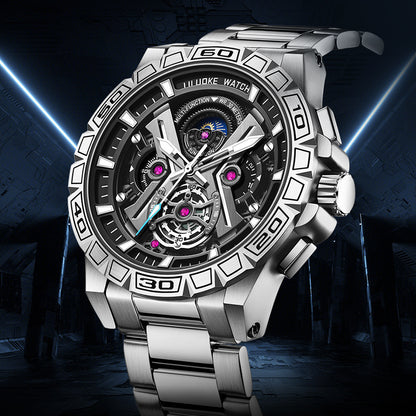 Orologio impermeabile luminoso scavato multifunzione al quarzo
