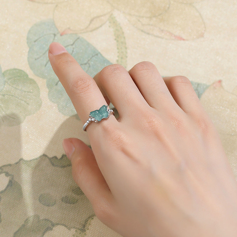 Anello farfalla in giada blu
