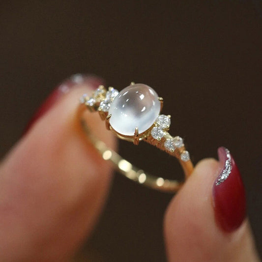 Anello pietra di luna geometrico francese