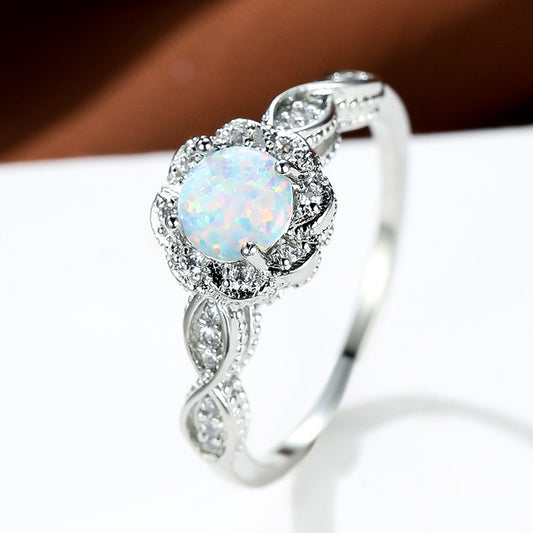 Anello opale fiore platino