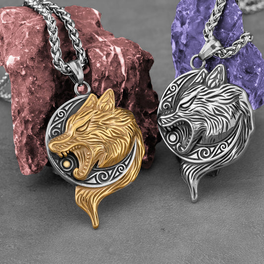 Collana lupo vichingo acciaio da uomo