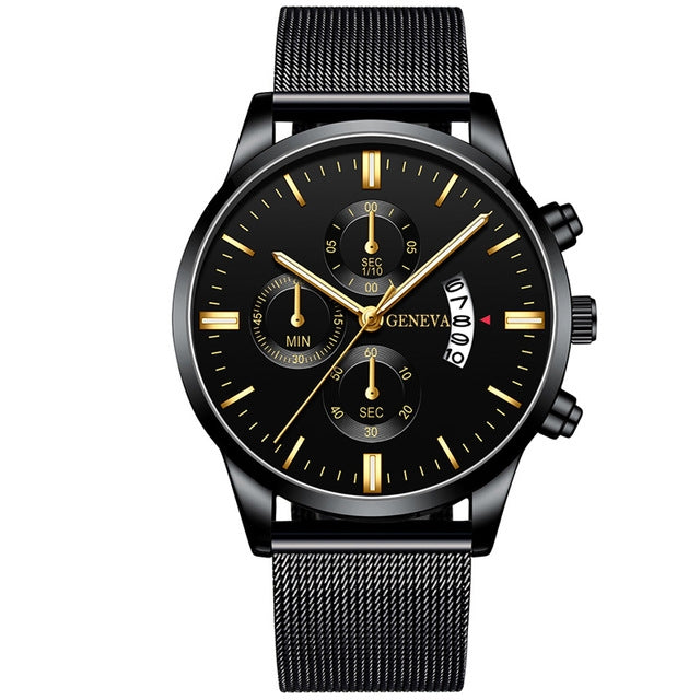 Orologio calendario quarzo mesh