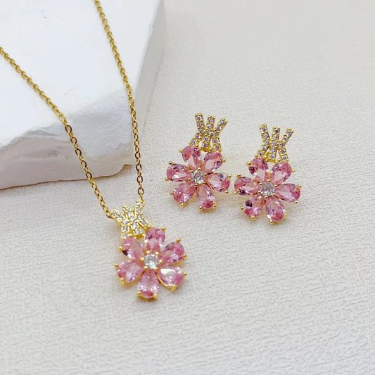 Collana fiore goccia rosa