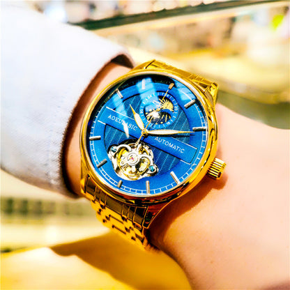 Orologio meccanico scheletrato da uomo luminoso