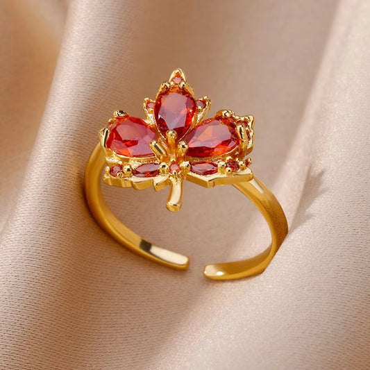 Anello foglia d'acero zircone