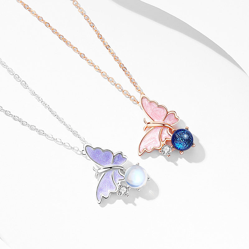Collana farfalla argento in vetro