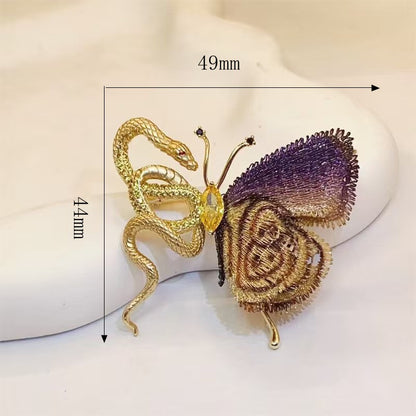 Spilla ricamata serpente farfalla