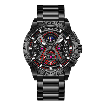 Orologio impermeabile luminoso scavato multifunzione al quarzo