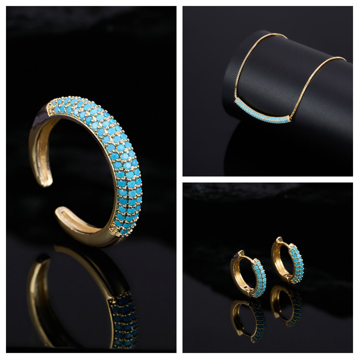 Set collana, orecchini e anello turchese
