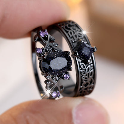 Anello uovo oro nero cristalli blu