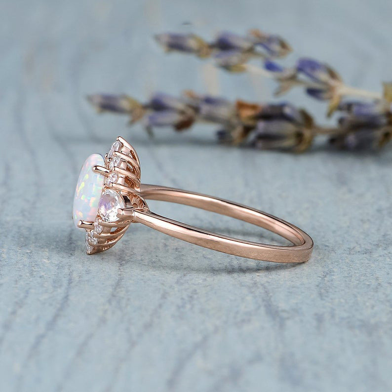 Anello opale e pietra di luna bronzo