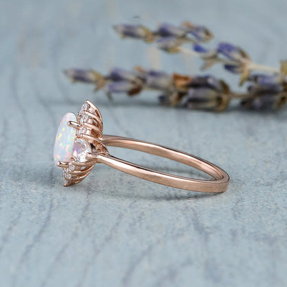 Anello opale e pietra di luna bronzo