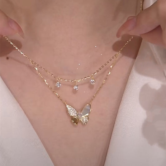 Collana farfalla con zirconi a doppio strato