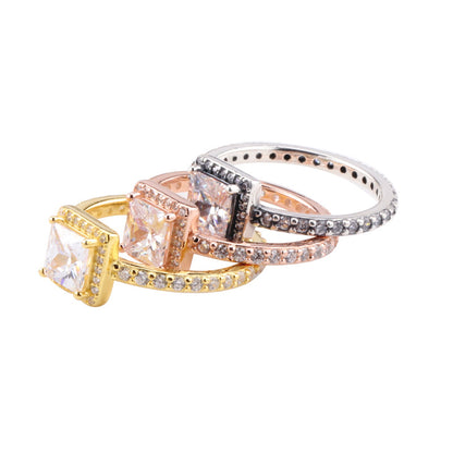 Anello zircone quadrato da donna in rame