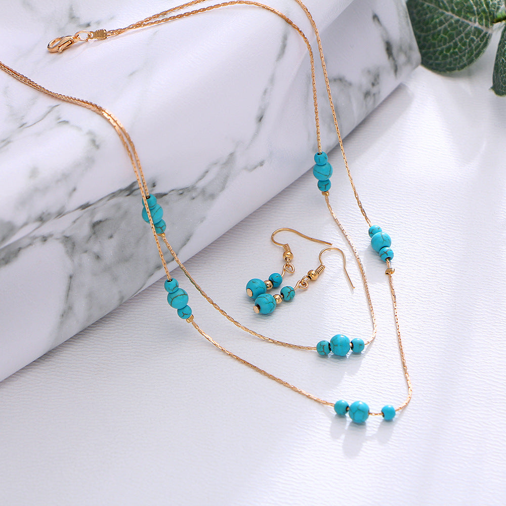 Set collana e orecchini turchese rotondo