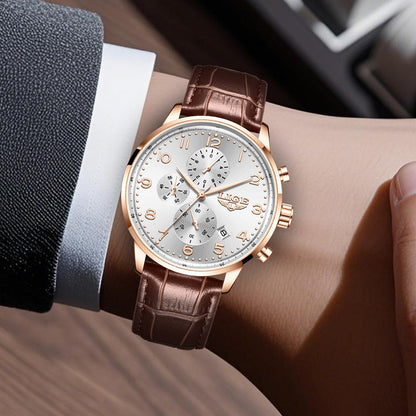Orologio meccanico calendario con cinturino in pelle