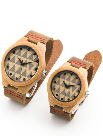 Orologio pelle cinturino bambù