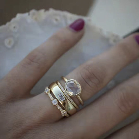 Set anelli geometrici oro e zircone