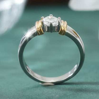 Anello bicolore zirconi tondi