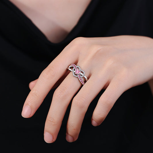 Anello cuore rosa zirconi