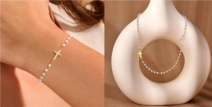 Collana pendente croce perla