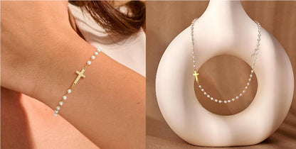 Collana pendente croce perla