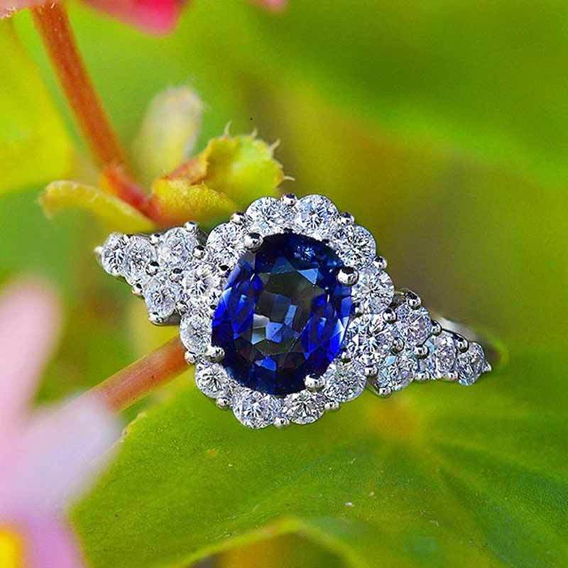 Anello zircone blu oro