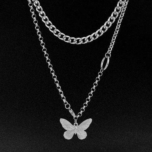 Collana farfalla doppio strato in acciaio