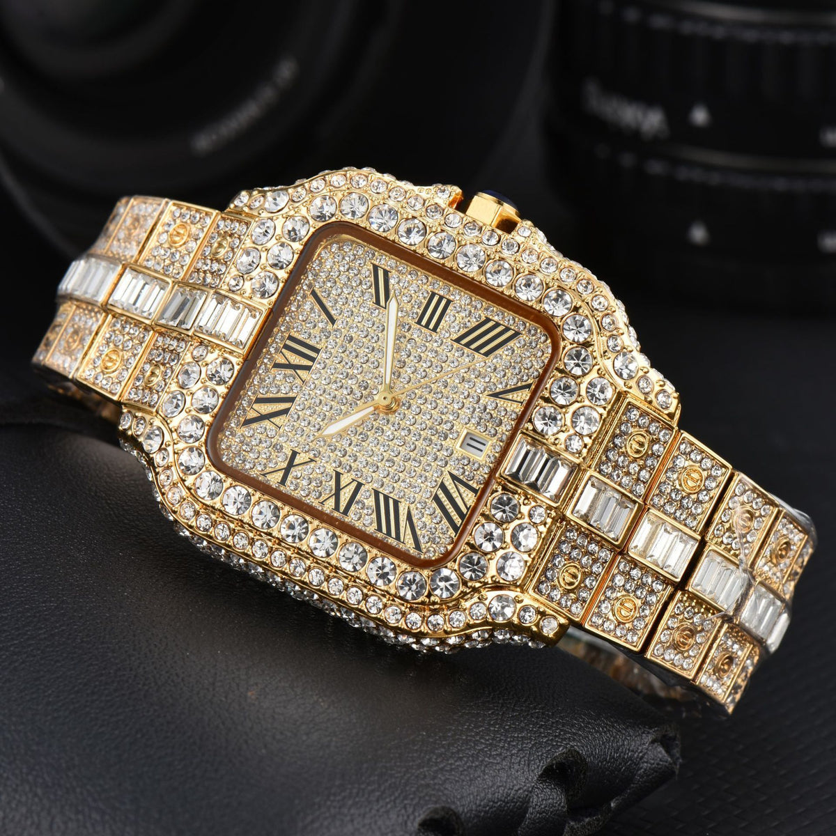 Orologio quadrato con cristalli da uomo