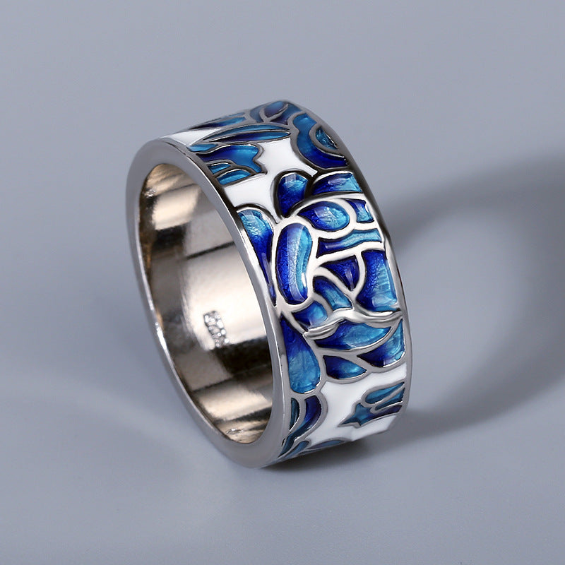 Anello fiore con smalto e strass