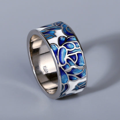 Anello fiore con smalto e strass