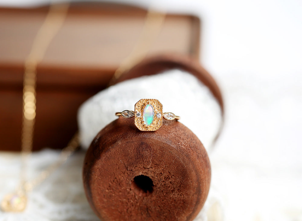 Anello argento 925 spiga opale