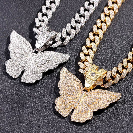 Collana cubana farfalla con diamanti