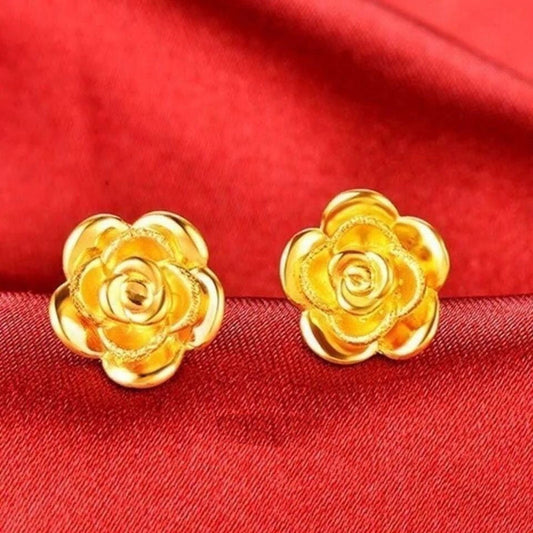 Orecchini bottone petali rosa oro
