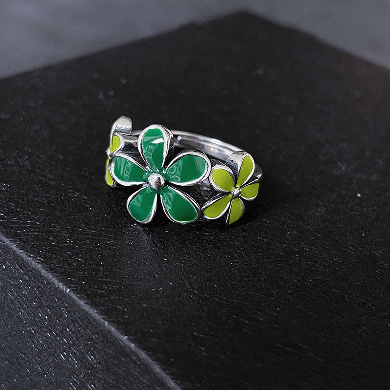 Anello fiore verde smaltato