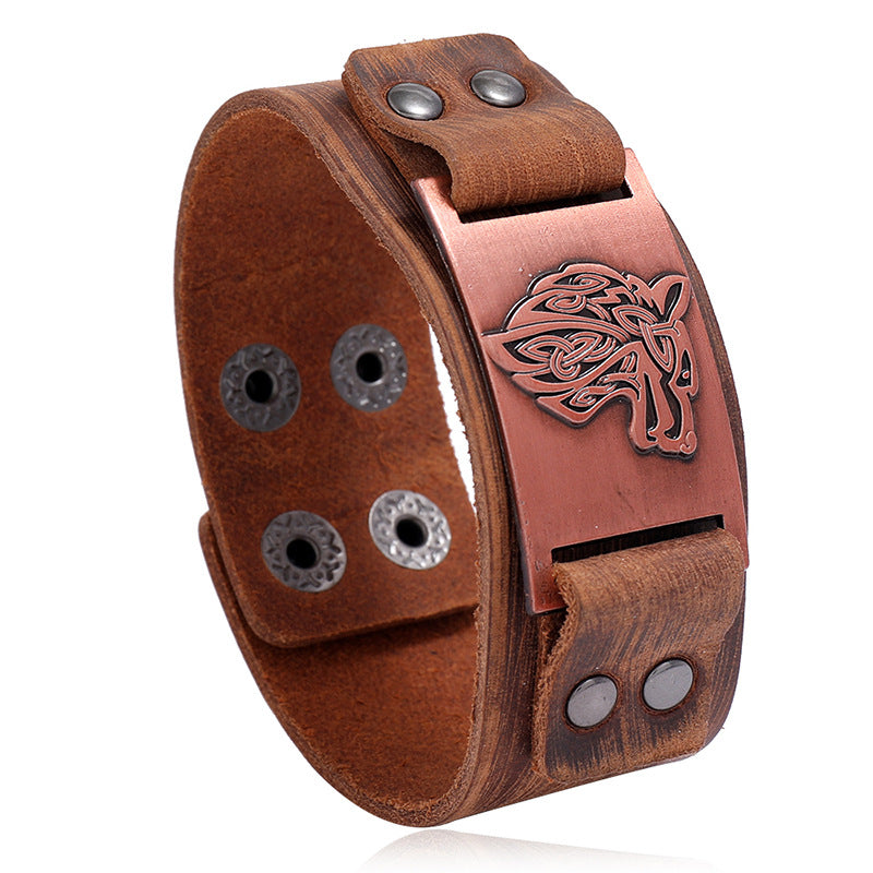 Bracciale vichingo pelle testa di lupo