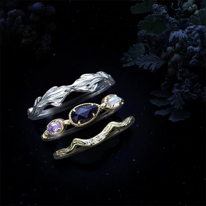 Anello ametista e labradorite stile giapponese