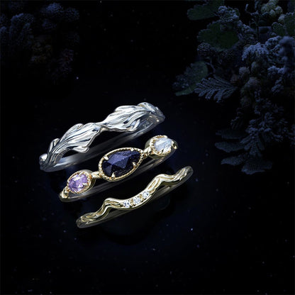 Anello ametista e labradorite stile giapponese