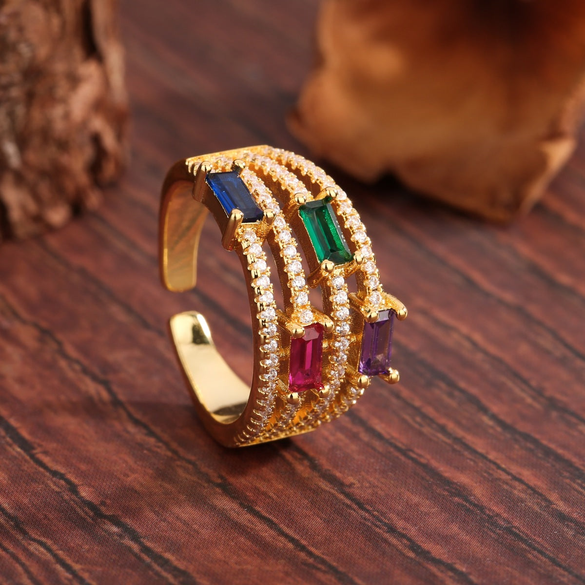 Anello zirconi retrò raffinato