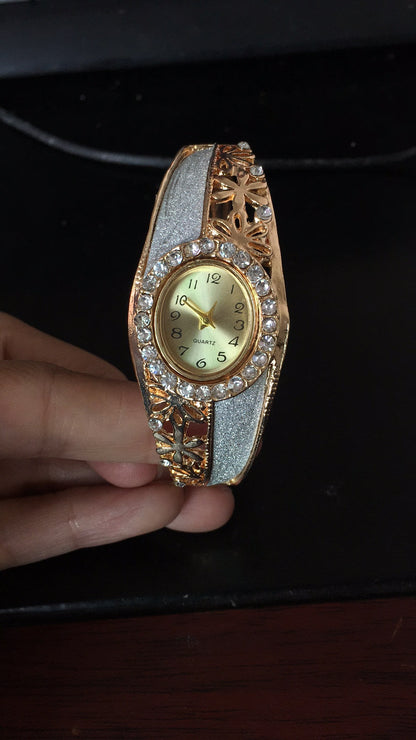Orologio donna bracciale fiori oro rosa