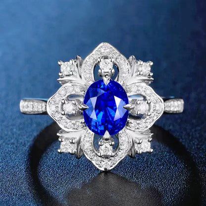 Anello Fiore Diamante Blu