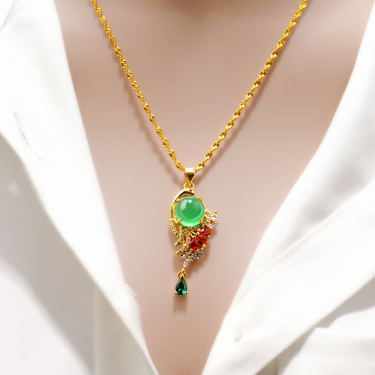 Collana calcedonio verde pavone