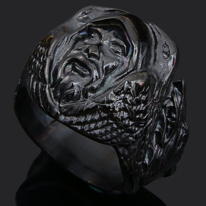 Anello lupo e rune in titanio