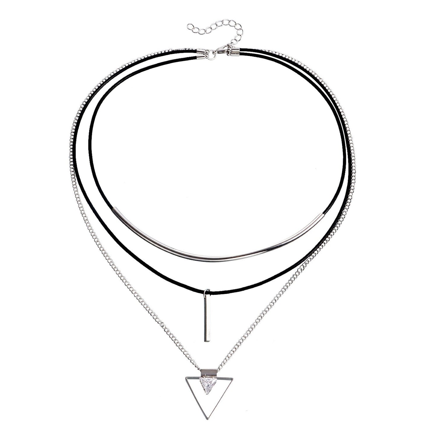 Collana pelle triangolo con zirconi