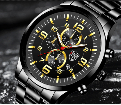 Orologio uomo acciaio calendario oro