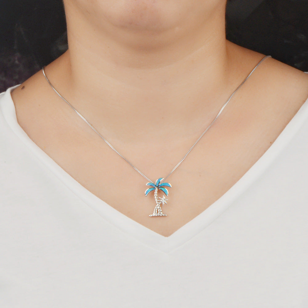 Collana corta cocco blu e opale