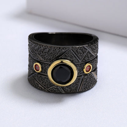 Anello barocco nero geometrico