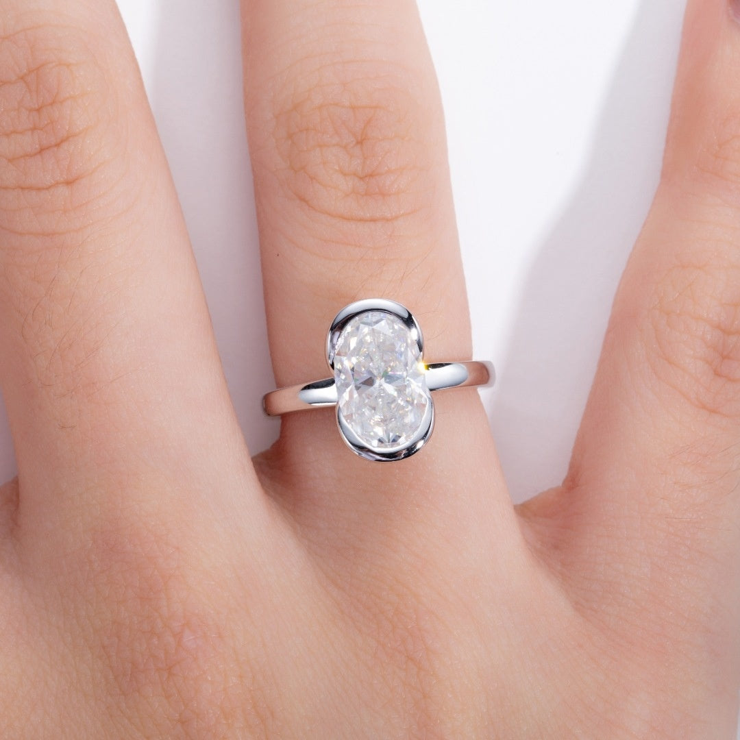 Anello argento moissanite ovale da donna