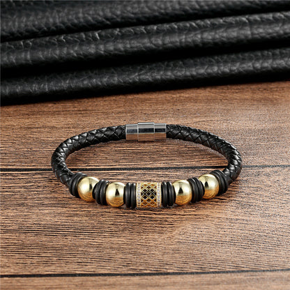 Bracciale pelle intrecciata e zirconi
