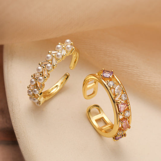 Anello regolabile zircone perla